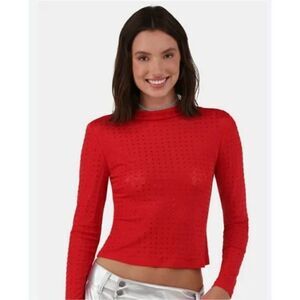 No Boundaries Rhinestone Studded Mesh Top with Long-Sleeves Red NWT Size XXS